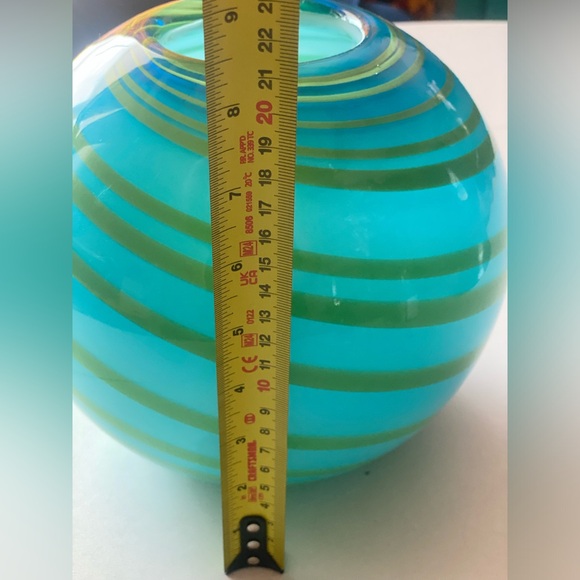 Christmas Holiday Themed Handblown Murano Glass Italian XL Vase Swirl Blue Green - Picture 5 of 6